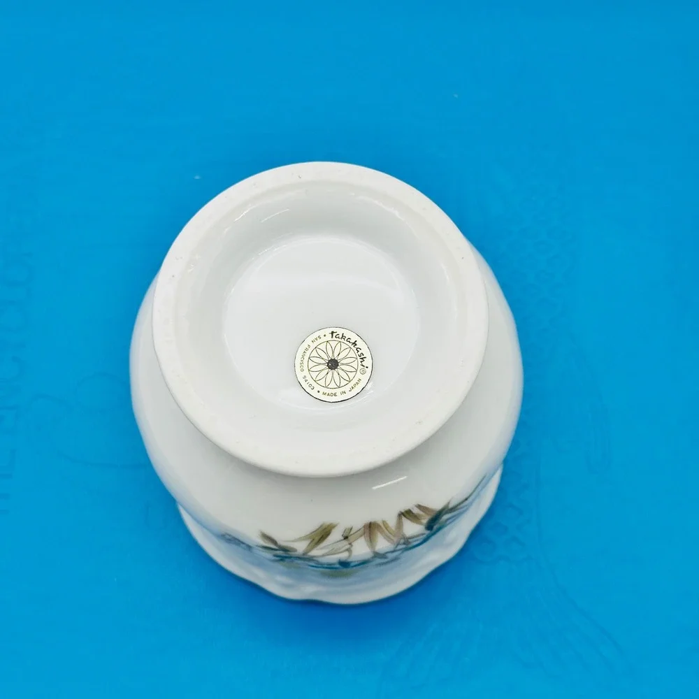 Vintage Takahashi San Francisco Porcelain Yellow Rose Butterfly Mini Vase Japan